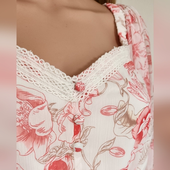 NWT RACHEL PARCELL PINK ROSE FLORAL TIERED BALLON SLEEVES MIDI DRESS 6 MEDIUM - Picture 13 of 14